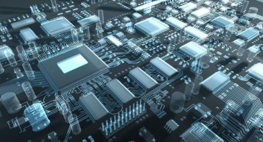 Soyut devre kartı veya anakart. Üstten Görünüm. illüstrasyon