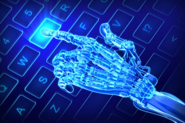 Robot klavye üzerinde çalışır. Fütüristik illüstrasyon
