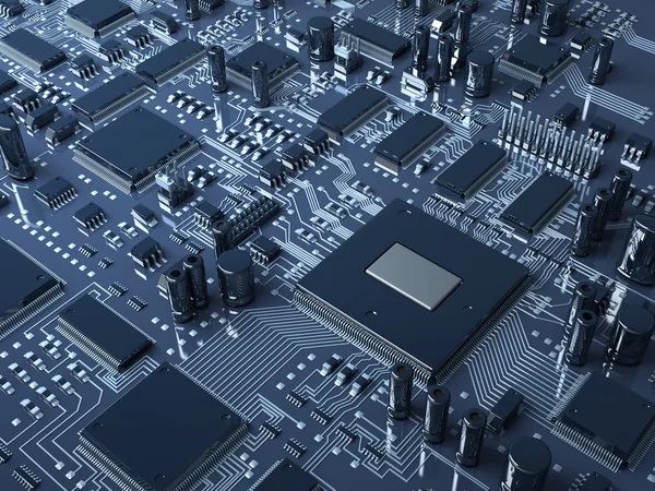 Placa de circuito fantástico. tecnologia ilustração 3d — Fotografia de Stock