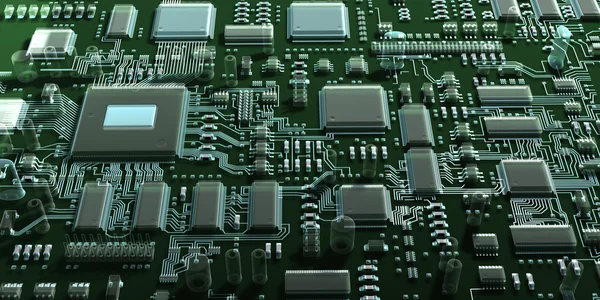 Abstract circuit board or mainboard. Top view. 3d illustration — Stock Photo, Image
