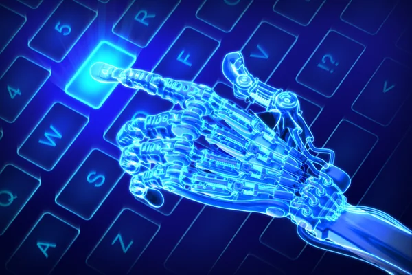 Robot klavye üzerinde çalışır. Fütüristik illüstrasyon