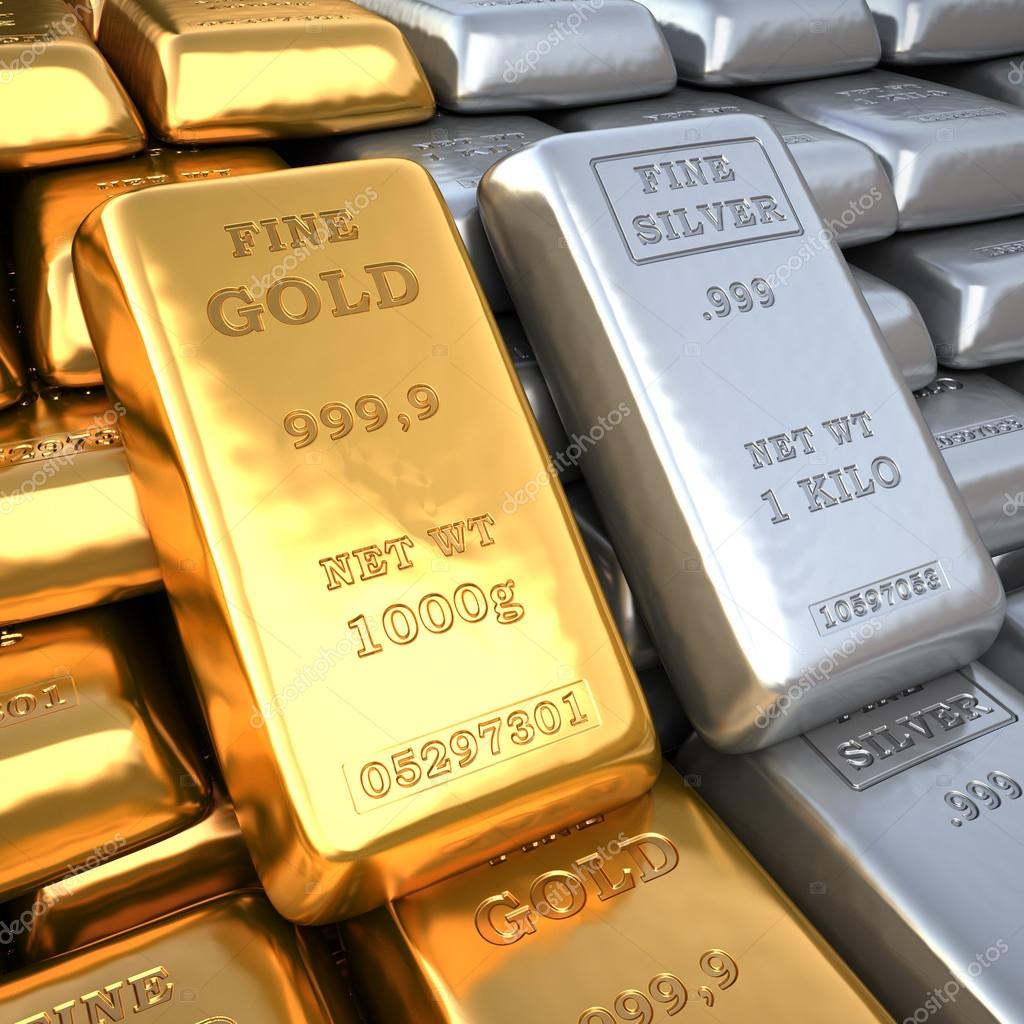 Silver ingot and gold bullion. Finance illustration — Stock Photo