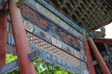  Eski şehir bölgesinde bir binanın bir parçası. Xian. Çin