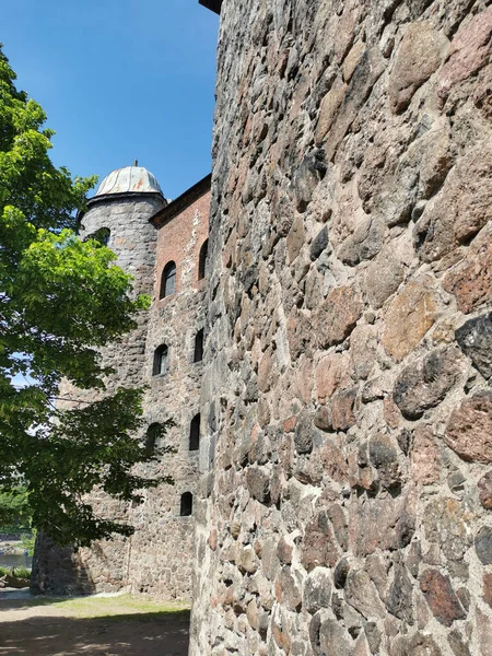 Pared Exterior Piedra Torre Redonda Del Castillo Vyborg Ciudad Vyborg —  Fotos de Stock
