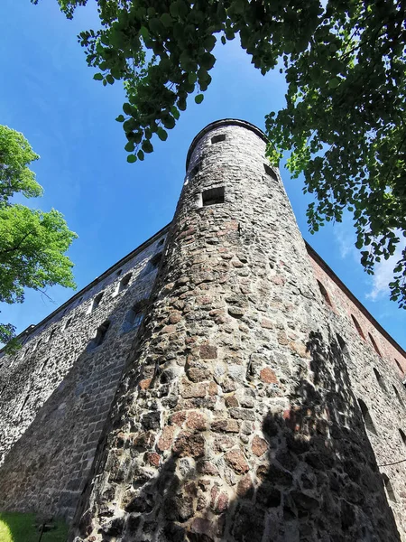 Parede Pedra Exterior Torre Castelo Vyborg Cidade Vyborg Contra Fundo — Fotografia de Stock