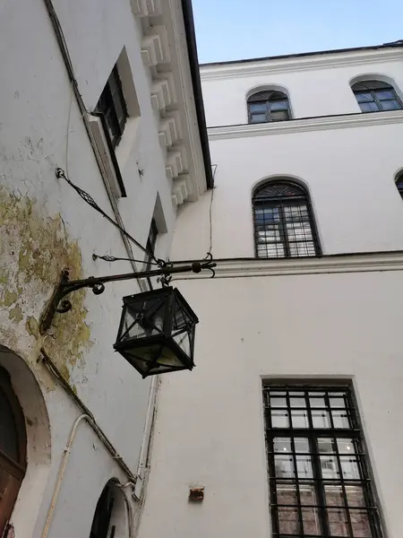 Courtyard Vyborg Castle Hanging Lantern City Vyborg Blue Sky — Stock Photo, Image