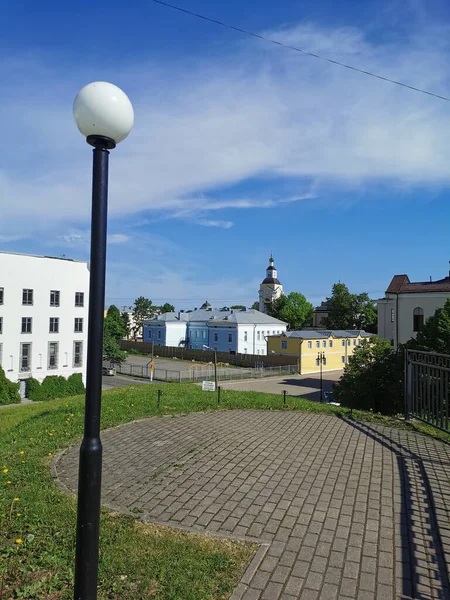 Widok Tarasu Widokowego Ermitażu Centrum Wystawiennicze Vyborg Domy Katedrę Przemienienia — Zdjęcie stockowe