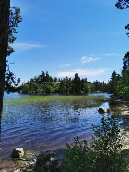 Blick Vom Ufer Der Wyborger Bucht Auf Die Insel Mit — Stockfoto