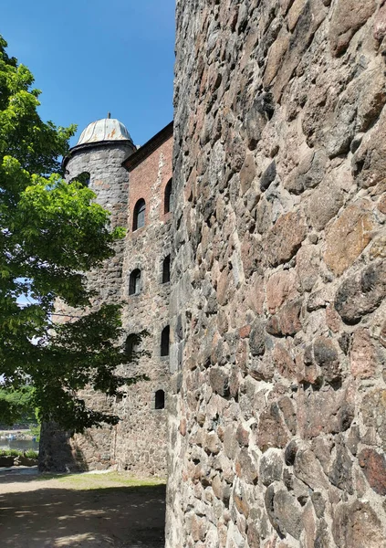 Pared Exterior Piedra Torre Redonda Del Castillo Vyborg Ciudad Vyborg —  Fotos de Stock