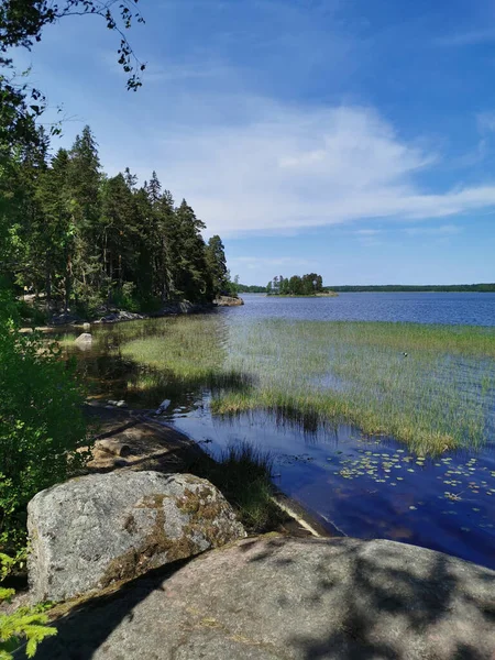 Das Ufer Der Wyborger Bucht Mit Großen Felsbrocken Felsigen Naturpark — Stockfoto