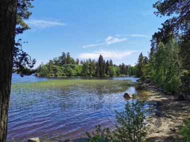 Vyborg Körfezi kıyısından adaya Monrepos kayalıklarında bir şapel ile Vyborg şehrinin Doğal Parkı 'na bakın..