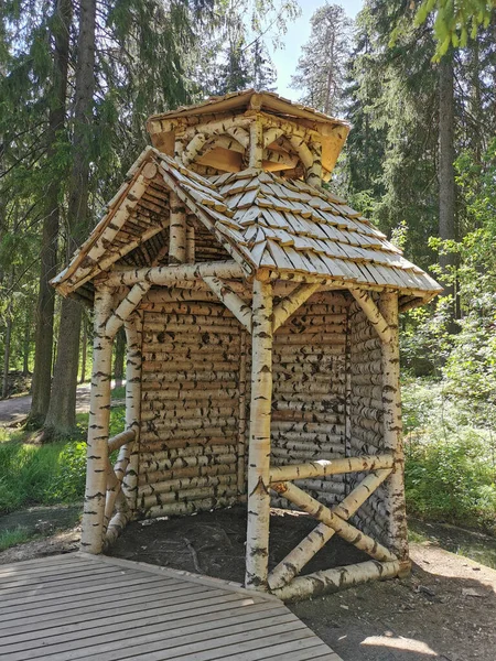 Hermit House Made Entirely Birch Rocky Natural Park Monrepos City — Stock Photo, Image