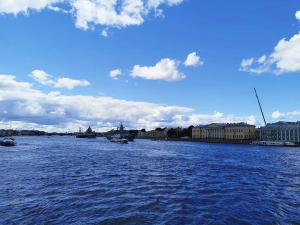 Вид Моста Фрегата Адмирал Флота Касатонов Корвета Стойки Водах Невы — стоковое фото