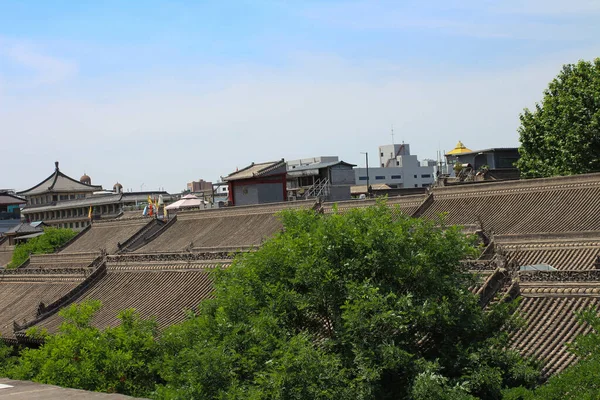 Utsikt Över Grå Taken Den Gamla Staden Från Stadsmuren Xian — Stockfoto