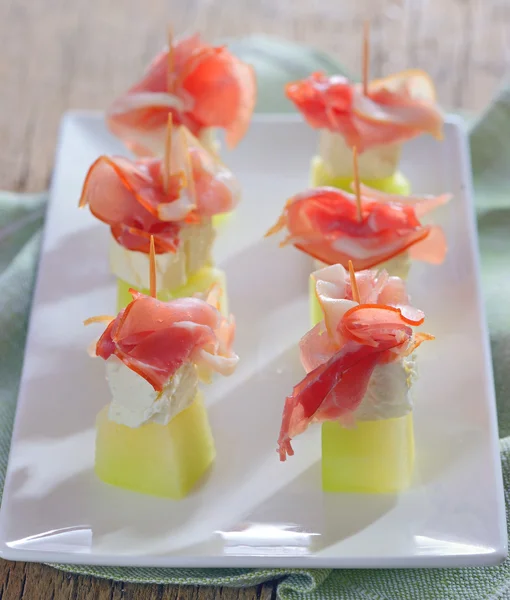 Jambon, fromage et melon — Photo