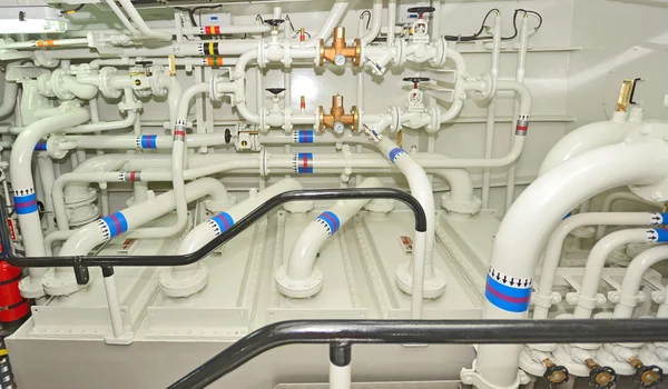 Pipes in ship's engine room — Stock Photo, Image