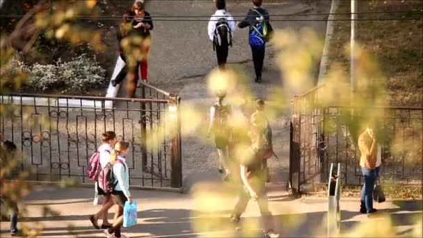 I bambini vanno a scuola in una calda giornata di sole. — Video Stock