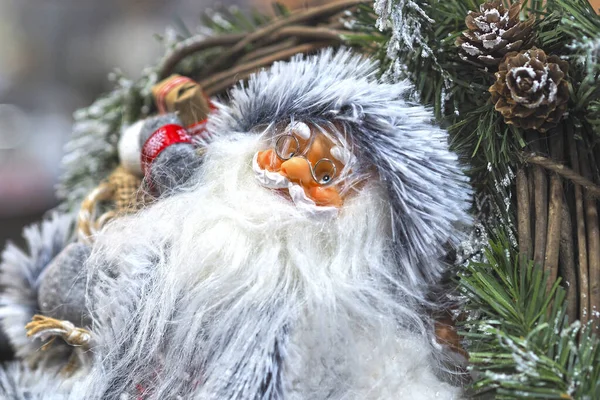 New Years card. Merry Santa Claus with gifts. — Stock Photo, Image