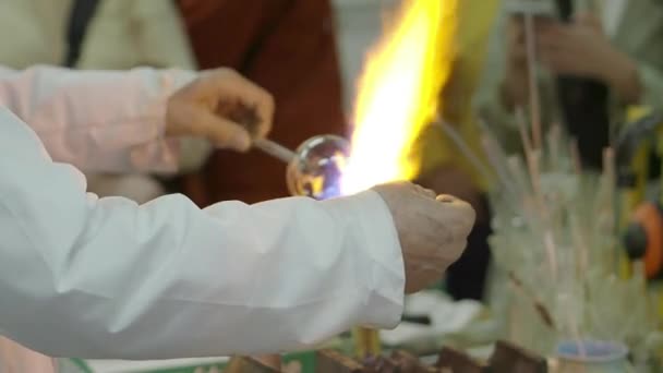 Glass-blowing workshop, production of glass products by hand. — Stock Video