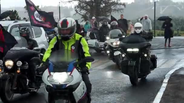 Nizjnij Novgorod Ryssland 2021 Strelka Str Alexander Nevsky Katedralen Motorcykeltävlingen — Stockvideo