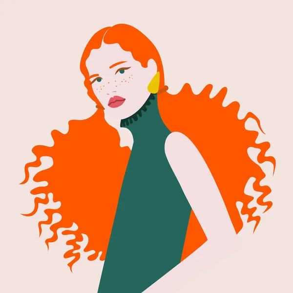 Νεαρή γυναίκα με κόκκινα μαλλιά. Διανυσματική επίπεδη απεικόνιση — Διανυσματικό Αρχείο