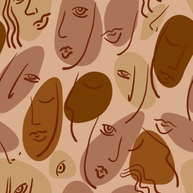 İnsan yüzlü soyut çizgi sanat dokusu. Elle çizilmiş, portreli, pürüzsüz bir şekil..