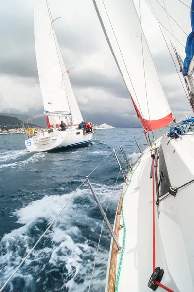 Race on offshore boats with sails. — Stock Photo, Image