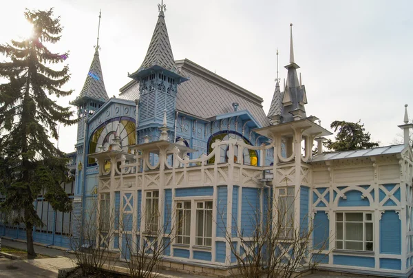 Casa azul con torretas . — Foto de Stock