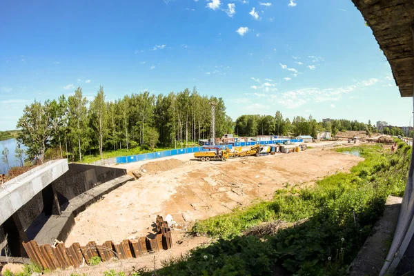 Budowa Mostu Drogowego Kirishi Przez Rzekę Volchow — Zdjęcie stockowe
