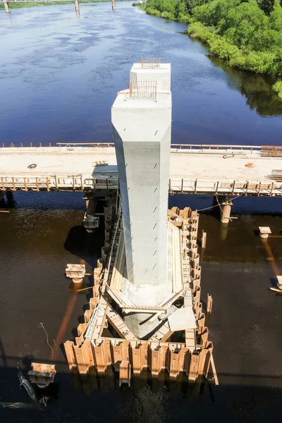 Construção Uma Ponte Rodoviária Kirishi Através Rio Volkhov — Fotografia de Stock