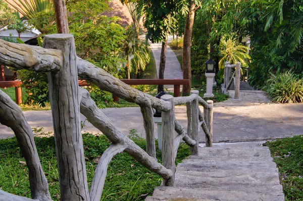 Railings wooden staircase Stock Photo