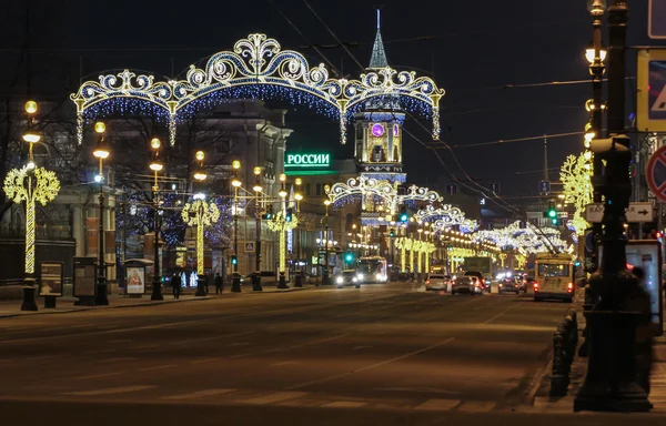 Kerst verlichting Nevsky Prospekt. — Stockfoto