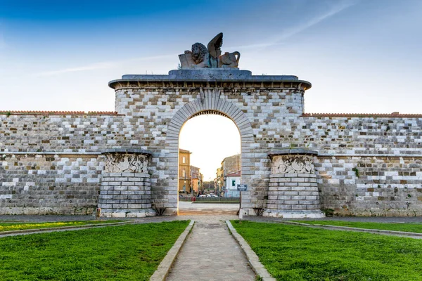 San Marco Porten Vid Solnedgången Leghorn Toscana Italien — Stockfoto