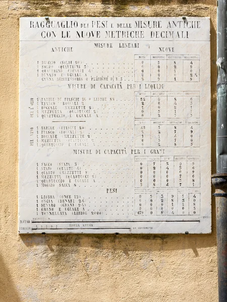 Metrický systém starých deska v Campiglia Marittima, Toskánsko, Itálie — Stock fotografie