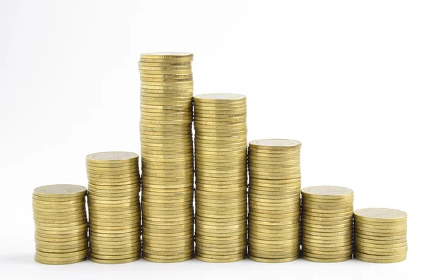 Gold coins stack on white background — Stock Photo, Image