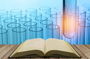 ahşap masa kitap bilim laboratuvar test tüpleri ile açın bac