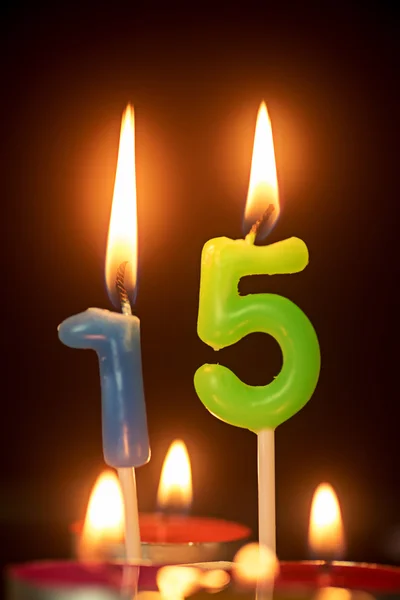 Birthday number anniversary candle : 15 year old — Stock Photo, Image