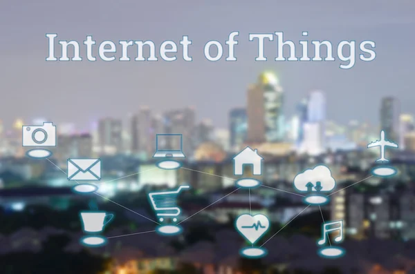 Internet of things in night modern city background — Stock Photo, Image