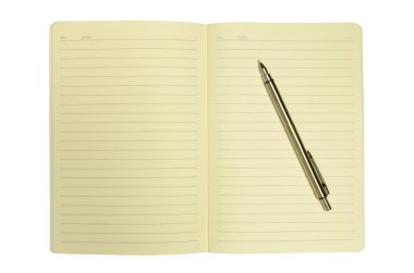 boş defter ve beyaz arka plan üzerinde izole kalem
