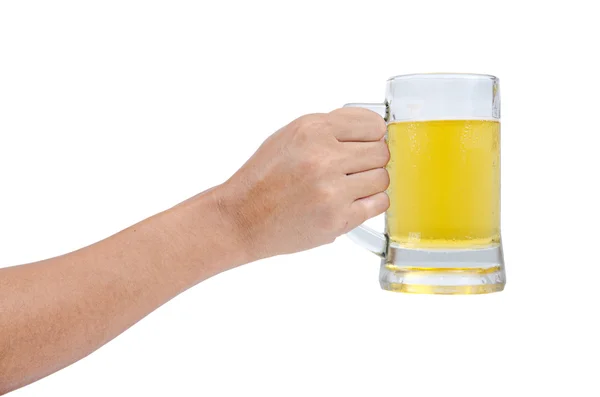 Man hand with glass of beer isolated on a white background — Stock Photo, Image