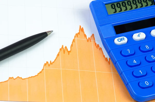 Calculator , pen and graph , business analysis — Stock Photo, Image