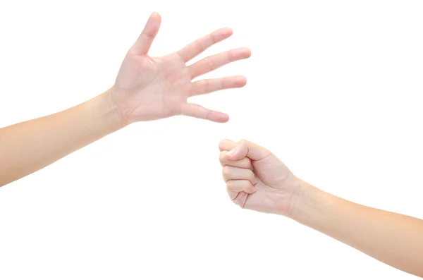 Paper, scissors, hammer - hands isolated on white background — Stock Photo, Image