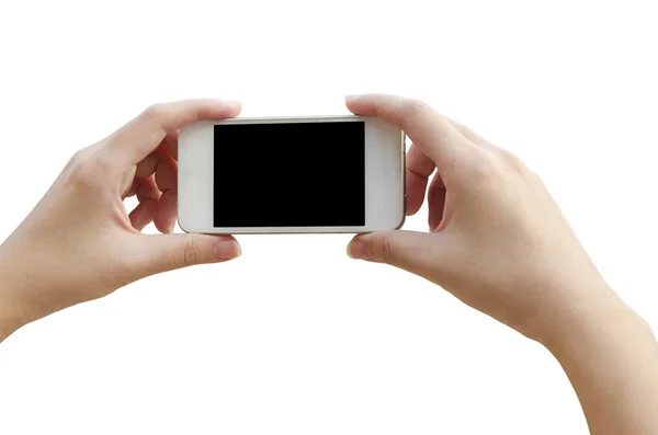 Mão mulher segurando o tablet do telefone — Fotografia de Stock