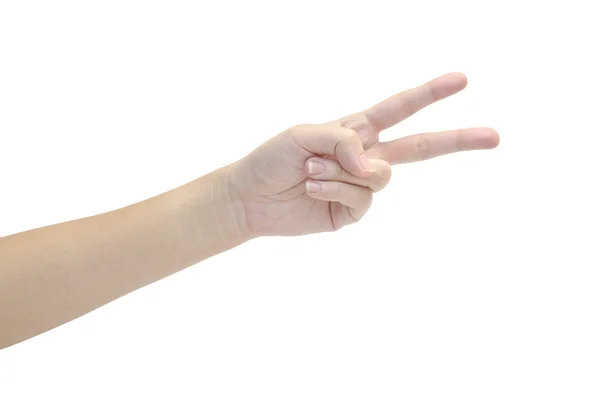 Frauen Hand machen Zeichen isoliert auf weißem Hintergrund — Stockfoto