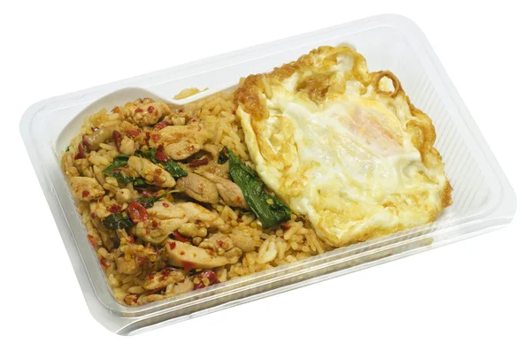 Ταϊλανδικό πικάντικη τροφίμων βασιλικό χοιρινό τηγανητό ρύζι συνταγή (Krapao Moo) σε bo — Φωτογραφία Αρχείου