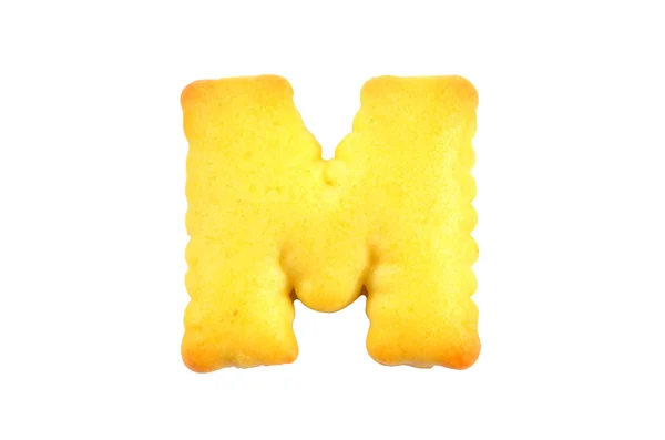 Alphabet crackers Isolated on white background : M — Stock Photo, Image