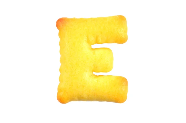 Alphabet crackers Isolated on white background : E — Stock Photo, Image