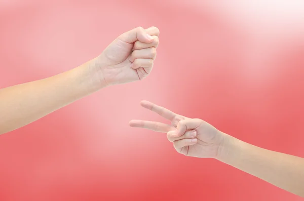 Papier, Schere, Hammer - Hände isoliert auf weißem Hintergrund — Stockfoto