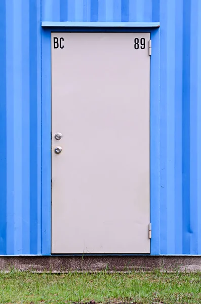 Door of blue Container office — Stock Photo, Image