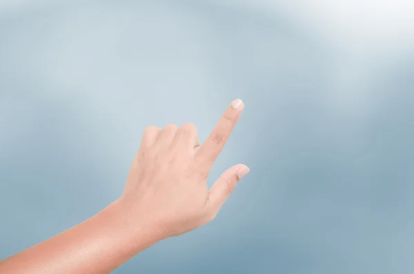 Hand berührt virtuellen Bildschirm. isoliert auf weiß — Stockfoto